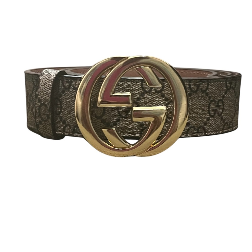 Men’s/womens Brown Belt with Gold Logo Buckle